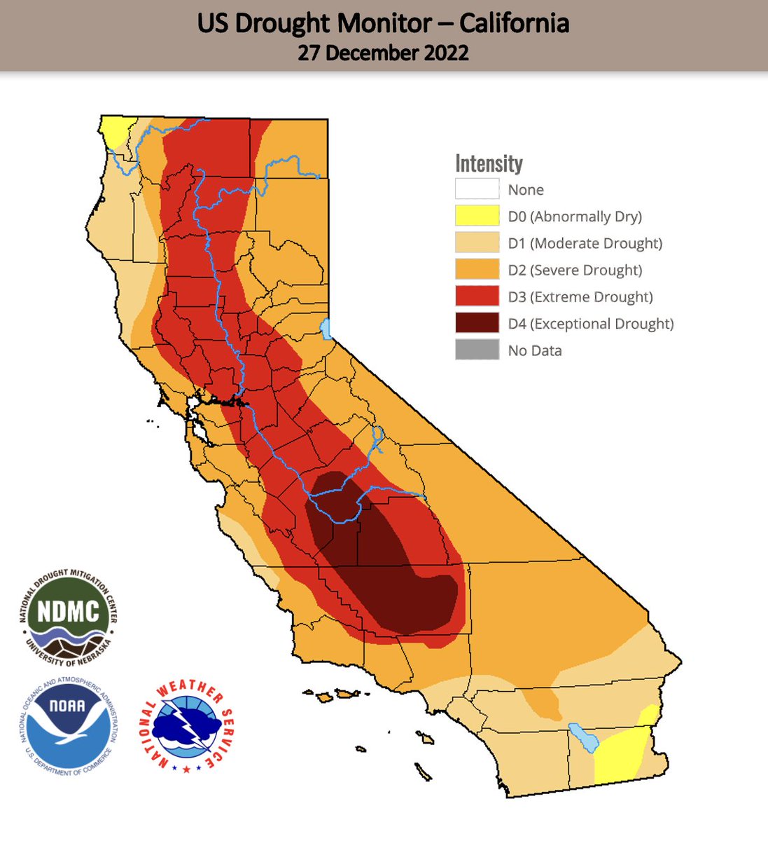 NWSWPC's tweet photo. One positive outcome of the recent precipitation in the West is its impact on the ongoing drought. The updated US Drought Monitor shows noticeable improvement of drought conditions in California. Despite the record rainfall, much of the state is still enduring drought conditions. https://t.co/BmCQh8w9vL