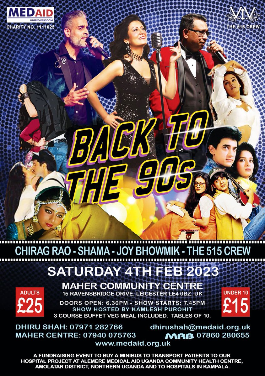 DO YOU LOVE 90s #BOLLYWOOD? Why not come and enjoy great music and food at an event I'm hosting on 4th Feb... and at the same time help buy an ambulance for a hospital in #Uganda. 
Music by the brilliant Shama Artist, Chirag Rao &amp; 515 Crew