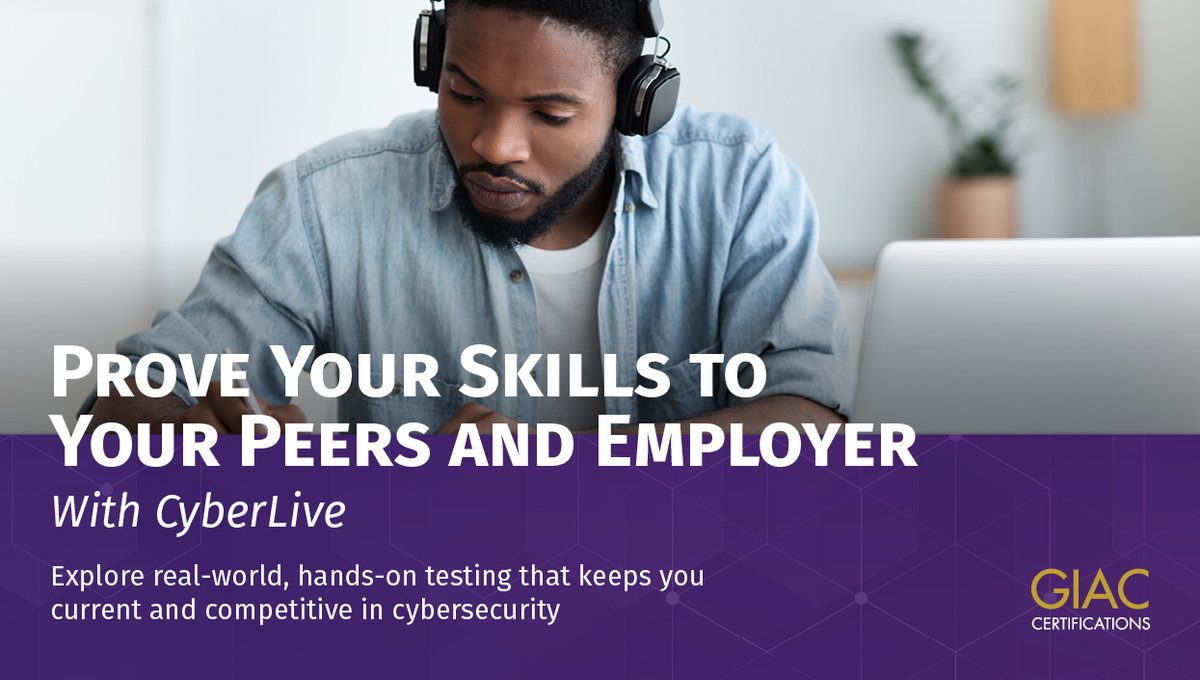 CertifyGIAC's tweet photo. By getting #GIAC certified with #CyberLive, you not only confirm your #CyberSecurity knowledge but have the hands-on skills to get the job done.  

🔎 Explore CyberLive: https://t.co/DH2ka56U7j

#CertifyGIAC #CertifiedByGIAC https://t.co/ZRrBMCdWrz