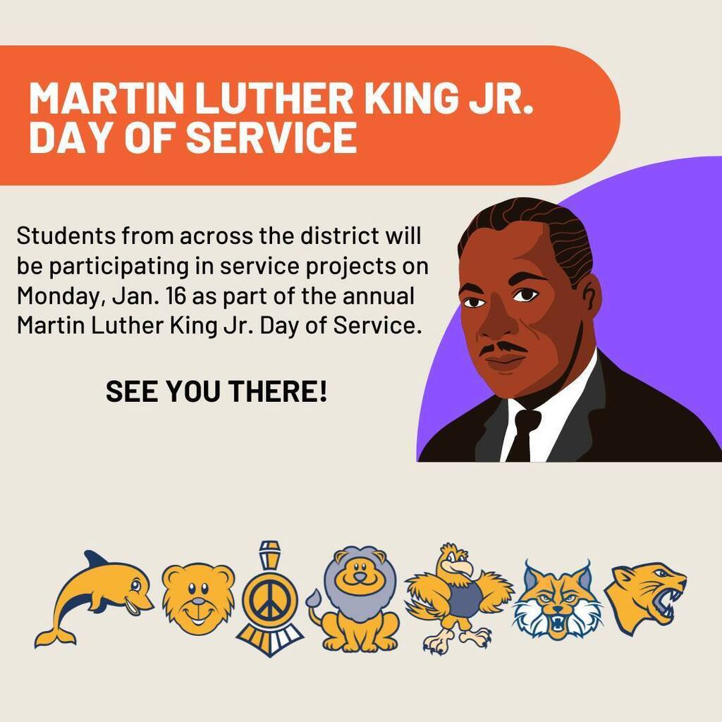 Students from across the district will be participating in service projects on  Monday, Jan. 16 as part of the annual Martin Luther King Jr. Day of Service. Schools are offering a wide array of options:
 
CE: Collecting food for JUMP Food Cupboard from J… instagr.am/p/CnVCDZur_nd/