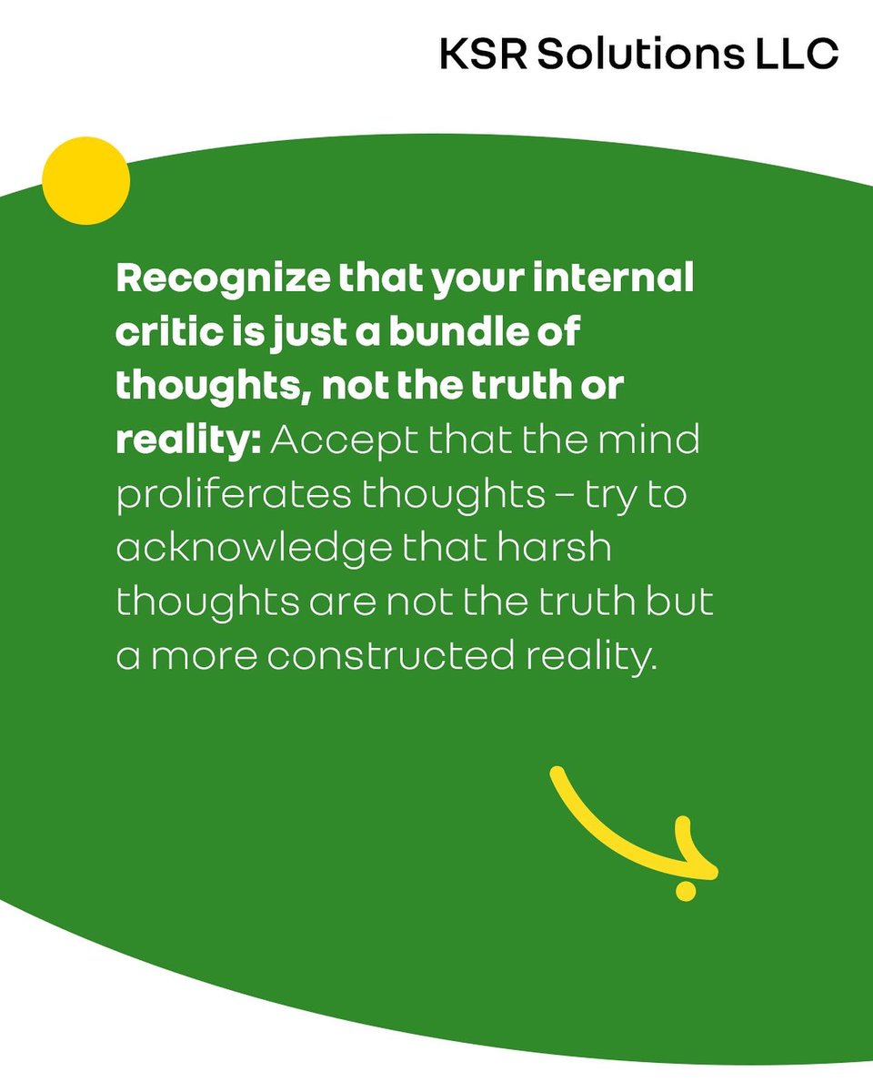 KSRsolutionsllc's tweet photo. It's easy to get caught up in what could go wrong or think that you're not good enough, which can lead to feelings of stress and depression. Being able to be kind to yourself is directly correlated to your well being and ultimately your success.. https://t.co/WlgDrPelK0