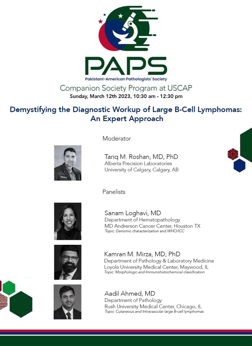 As a <a href="/TheUSCAP/">USCAP</a> companion society, we are pleased to announce our #hemepath educational program for #USCAP2023 annual meeting in #NOLA on March 12, 2023 at 10:30 AM CST. Please add PAPS companion meeting 25 to your meeting registration. See our flyer for more details👇
<a href="/johnhart20/">John Hart, MD</a>