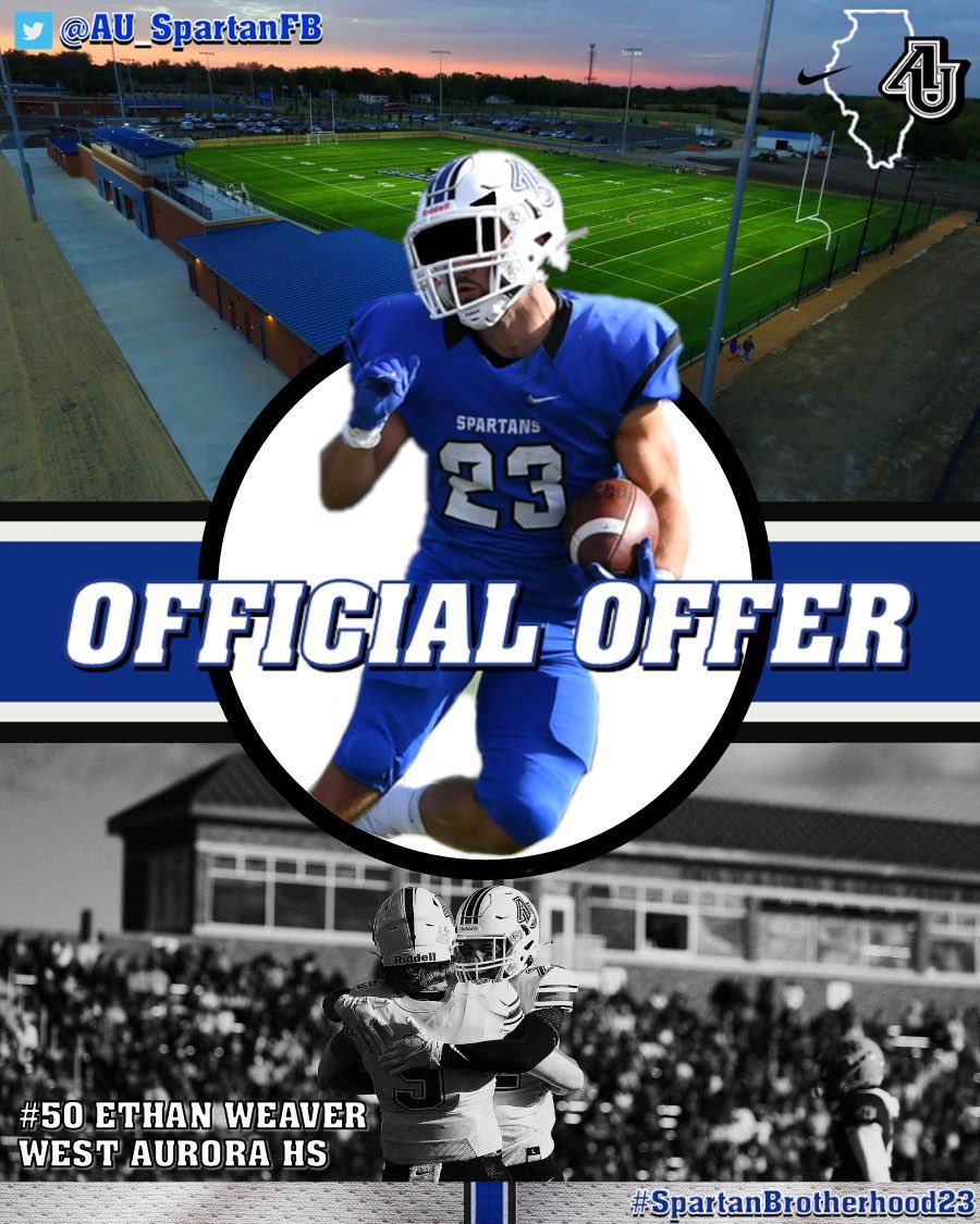 I am very blessed to receive an offer from <a href="/AU_SpartanFB/">Aurora University Football</a> to continue my football career! Thank you so much for the opportunity! <a href="/coacheimer/">Coach Eimer</a> <a href="/WABlackhawkFB/">West Aurora Football</a> @DonBeebeNFL
