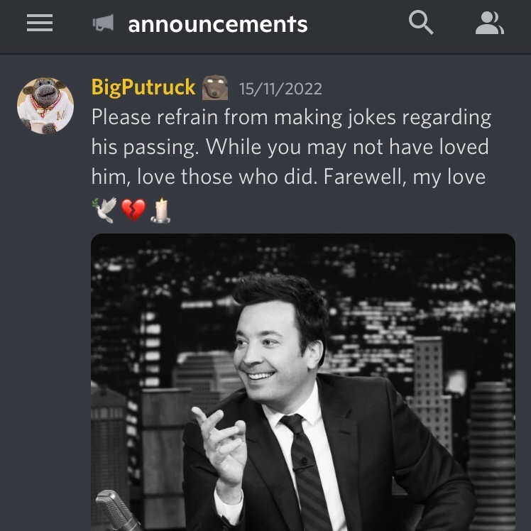 WokeSigmaServer's tweet photo. Remembering the time when we created the viral #RIPJimmyFallon hashtag https://t.co/v35OFQl2oW