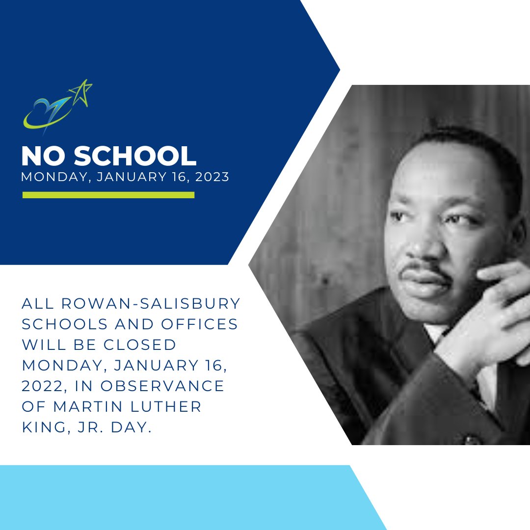 Rowan-Salisbury Schools (@rsschoolsnc) on Twitter photo 📅 NO SCHOOL MONDAY! 📅
All Rowan-Salisbury Schools and offices will be closed Monday, January 16, 2022, in observance of Martin Luther King, Jr. Day. 📅 NO SCHOOL MONDAY! 📅
All Rowan-Salisbury Schools and offices will be closed Monday, January 16, 2022, in observance of Martin Luther King, Jr. Day.