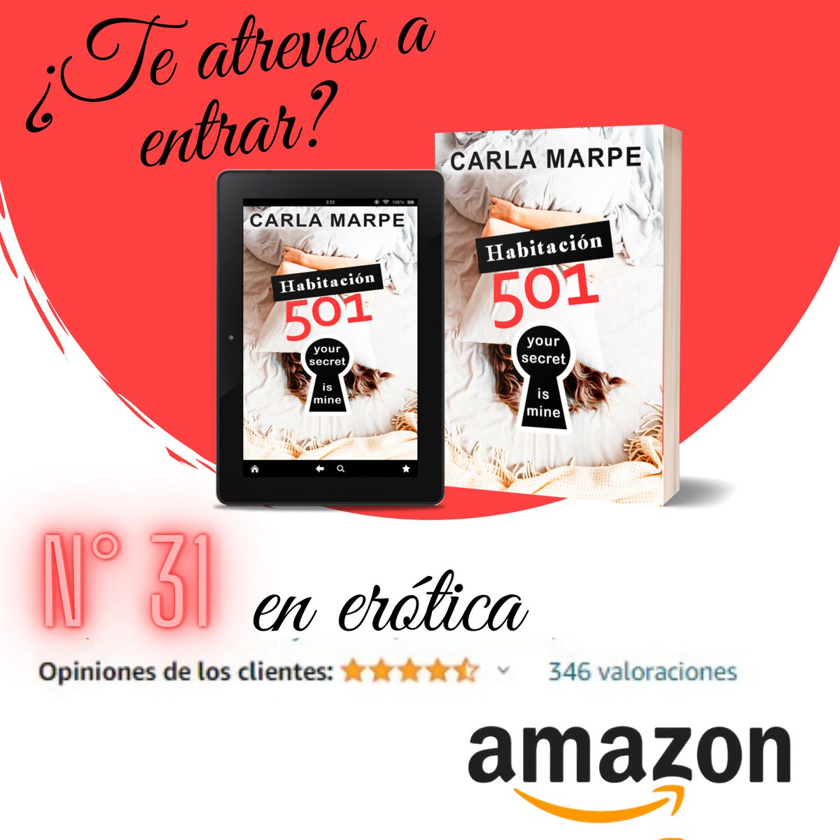 💞MIL GRACIAS por ponerme de nuevo tan arriba, por todos vuestros mensajes, reseñas y el cariño que me dais. 💞

Me encanta que os esté gustando esta historia. 😍😍😍

Pd. Espero que la Habitación 502 esté a la altura 🤭

#carlamarpe #habitacion501 #novelaerotica #KindleUnlimited