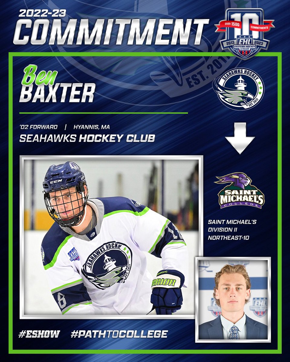EHL_Hockey's tweet photo. Baxter Commits to Saint Michael’s

Seahawks Veteran Forward Set to Join Purple Knights this Fall

🔗- https://t.co/gHwc4YEA9D

#EShow | #PathToCollege https://t.co/t7kOj5Y9IP