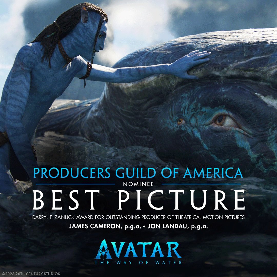 Congratulations to James Cameron, Jon Landau and #AvatarTheWayofWater for their #PGAawards nomination for Outstanding Producer of Theatrical Motion Pictures!
