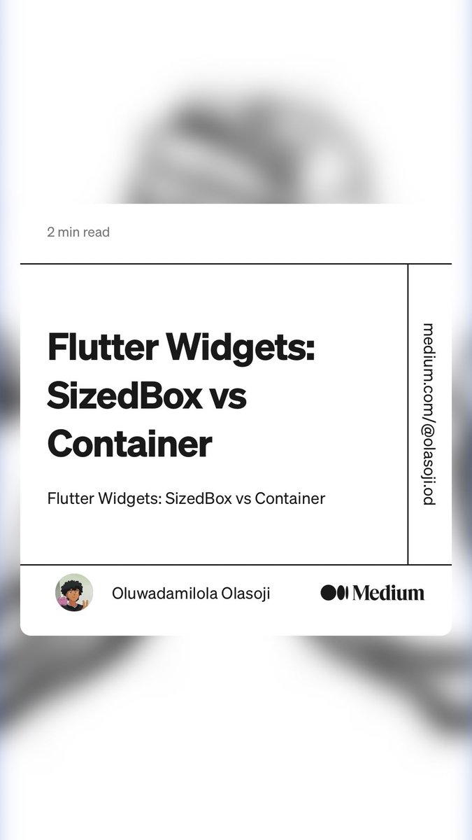 _snow_soj's tweet image. “Flutter Widgets: SizedBox vs Container” by Oluwadamilola Olasoji
#flutter #fluttercommunity #flutterconf #fluttervikings
link.medium.com/W0z2H3apxwb