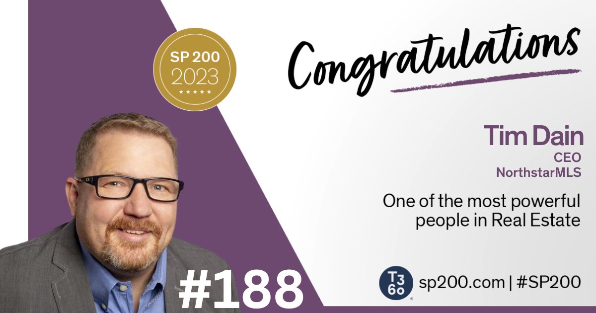 Congratulations to #TimDain, CEO of <a href="/NorthstarMLS/">NorthstarMLS</a> for your inclusion on the #SP200 –Most Powerful People in #RealEstate <a href="/Swanepoel/">Stefan Swanepoel</a> <a href="/jackmiller/">Jack Miller</a> @clintskutchan - See the full list at sp200.com