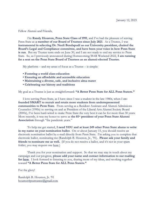 Please NOMINATE Randy Houston for Penn State Board of Trustees! #houston4psutrustee #voteforhuey