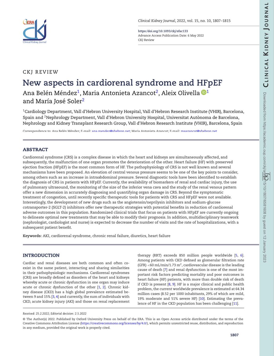 New aspects in #cardiorenal syndrome and HFpEF ca. 2022 from @CKJsocial @PepaSolerR #Nephpearls 👉🏼 academic.oup.com/ckj/article/15…