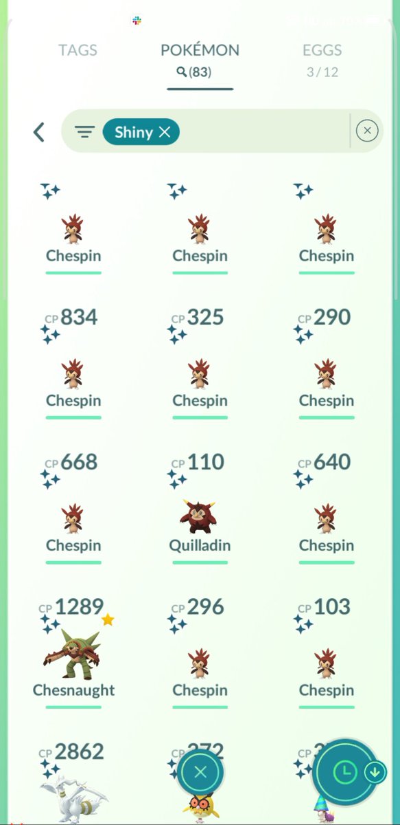 Bosshogfgc's tweet photo. My shiny luck this year so far has been pretty good. Anyone needs a Chespin I got you lol. https://t.co/s7xN4ip5Ur