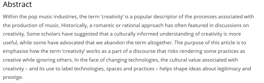MIA 186: ‘An essential tool for creativity’: technologies, spaces and discourse within pop music production by @patogrady 

tinyurl.com/mzey6p2c
