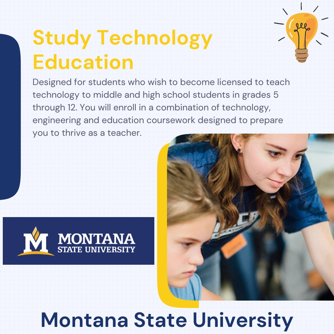 MontanaColleges's tweet image. Plan for a career #technologyeducation by studying at @montanastate 

#teacher
#montanacolleges
#seniors2022
#montanastudents

Language &amp;amp; Photo Credit: MSU Website