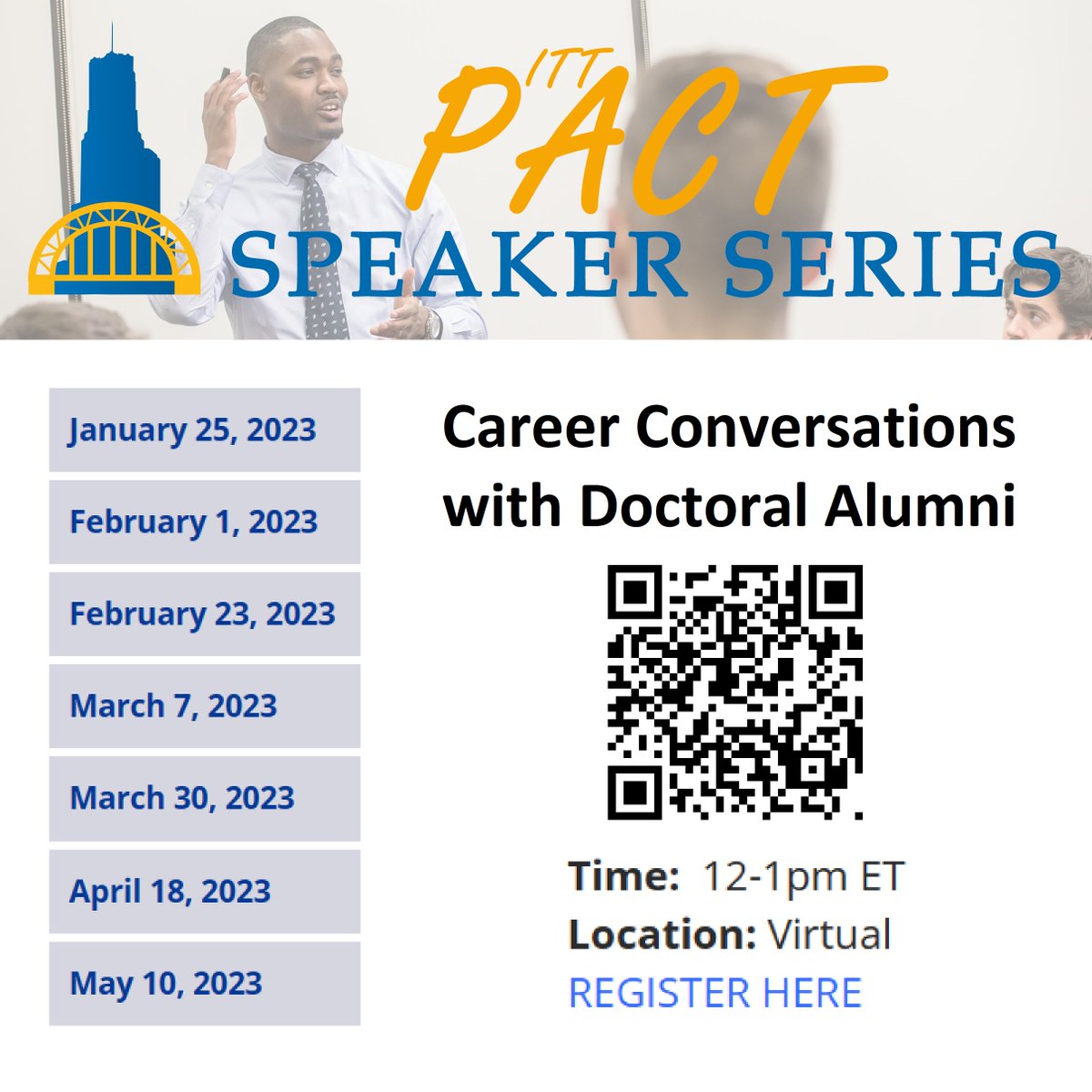 Meet our health sciences doctoral alumni! In this virtual series, UPPDA Executive Board members will converse with Pitt alumni about their career trajectories and you will be able to ask your own questions. oacd.pitt.edu/pact-speaker-s…