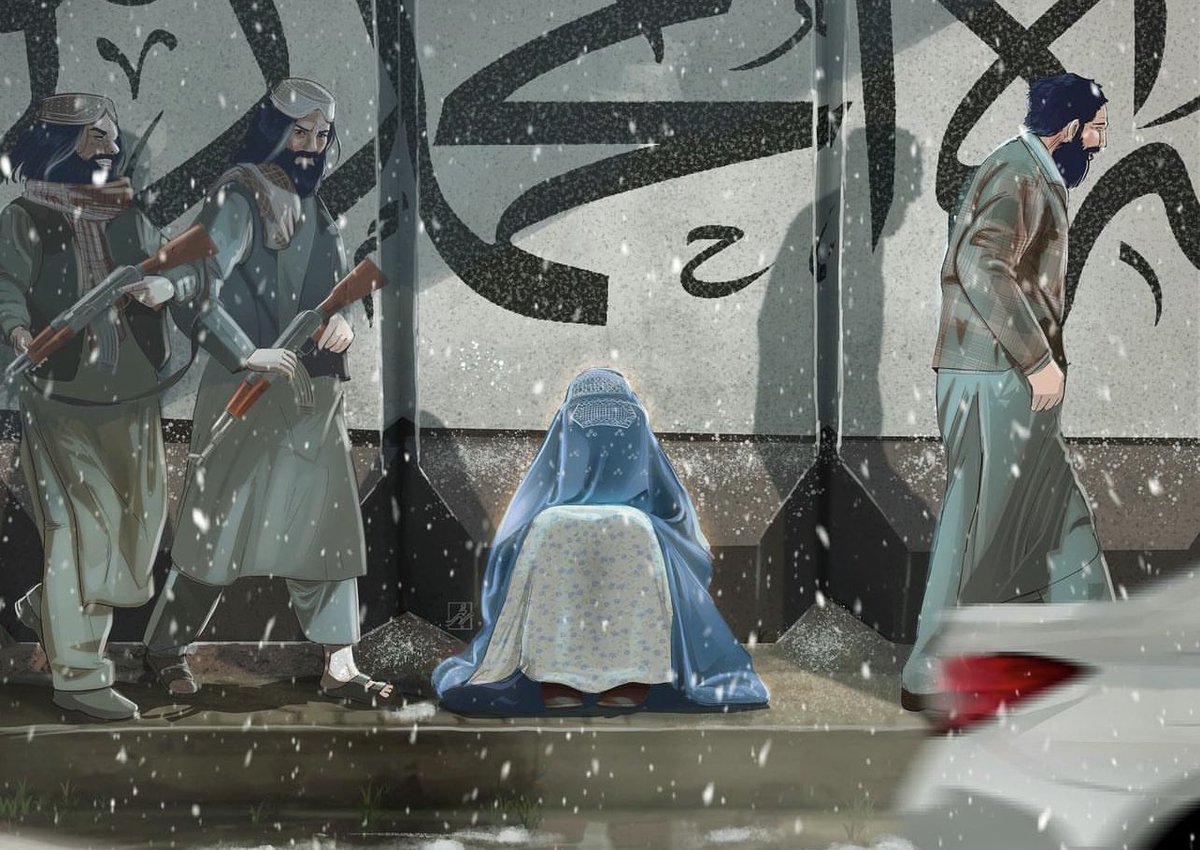 the Taliban’s logic about women: 

begging on the streets is OK
studying or working to support yourself/your family is NOT OK

illustration: syd_muhammad_ 
original pic: mahab_azizi_photography
