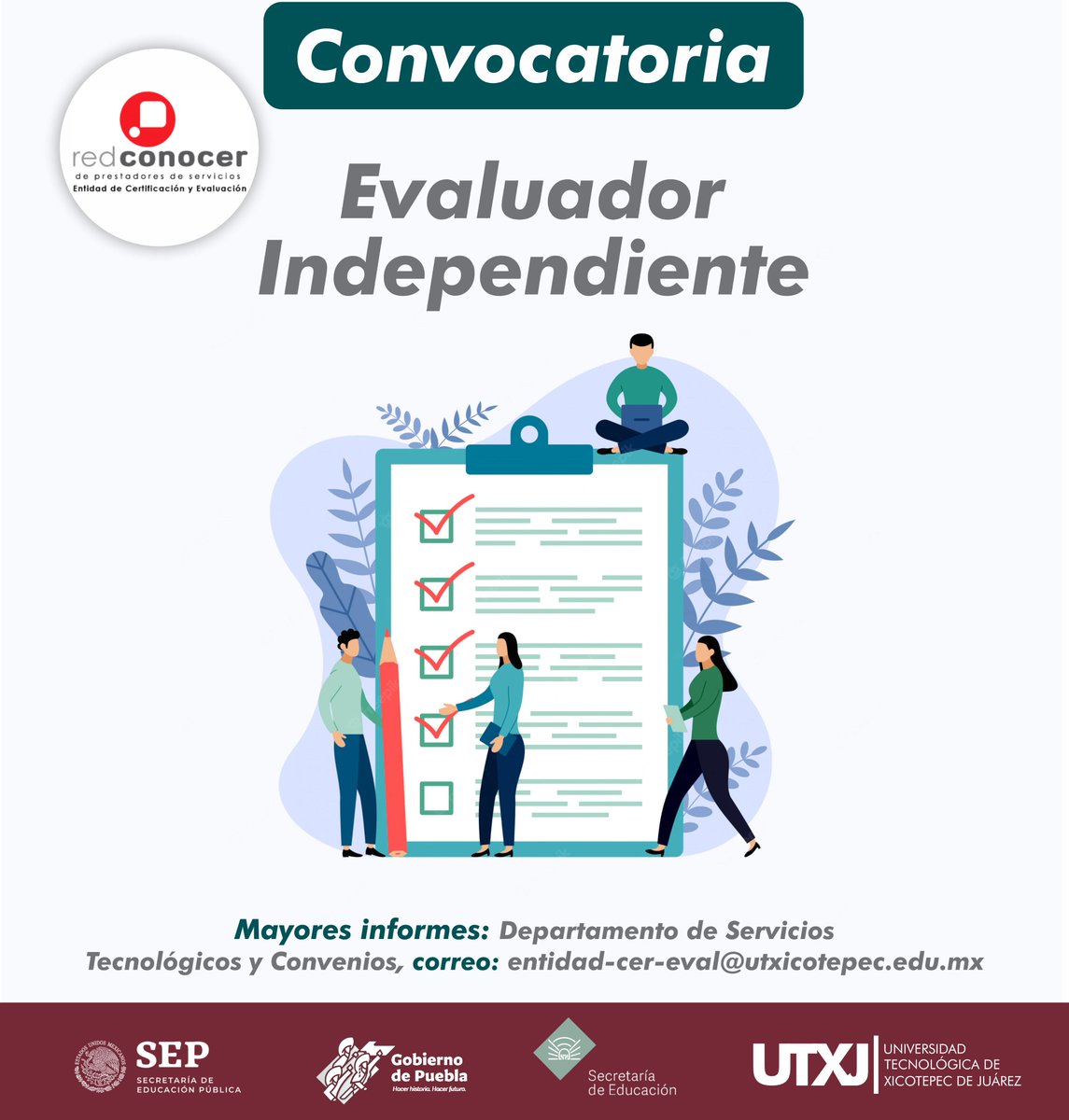 UT_Xicotepec's tweet photo. La Universidad Tecnológica de Xicotepec de Juárez a través de la Entidad de Certificación y Evaluación ECE039-11, convoca al público en general o todos los interesados e interesadas a formar parte de la plantilla de Evaluadores Independientes. https://t.co/roEGFtHLPJ