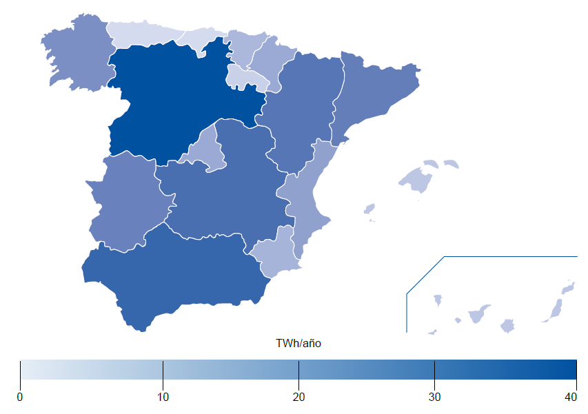 (2/3) Spain's biomethane potential by region, totalling 163Twh/year, covering almost half of total spanish gas demand #Spain #SpainInvestorsDay #renewableGas