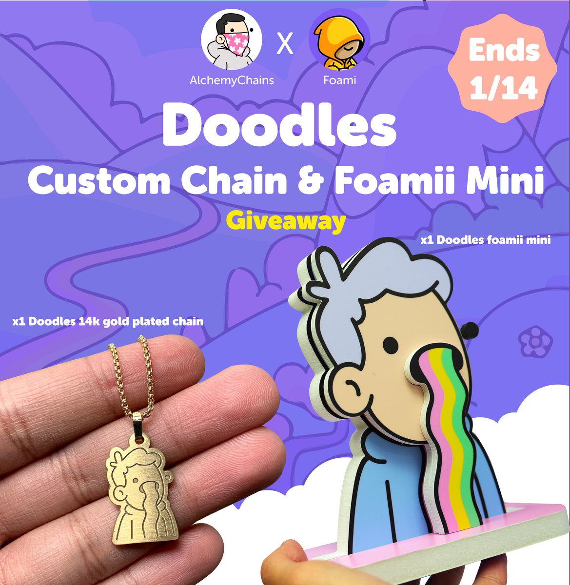 foami's tweet image. I partnered up w/ @alchemychains to give away a free @doodles chain and Foamii mini! 🌈

Like + RT
Follow @alchemychains &amp;amp; @Foami
Tag a friend

Giveaway ends in 48hrs ⏰
foami.io/giveaway