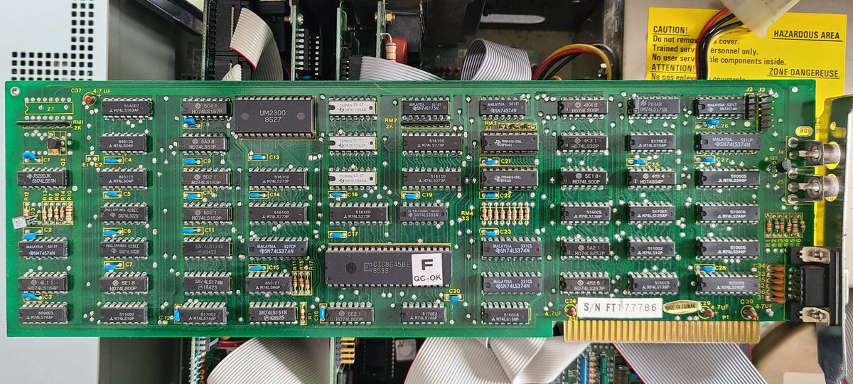 ogdengamer's tweet photo. @anne_engineer I found this card in a dusty corner while organizing my vintage computer collection, and I found your blog post regarding its twin. The main difference is the big chip on mine is CIC8645BE. Did you ever determine the purpose of the dual RCA jacks? https://t.co/jY18s3H0kr