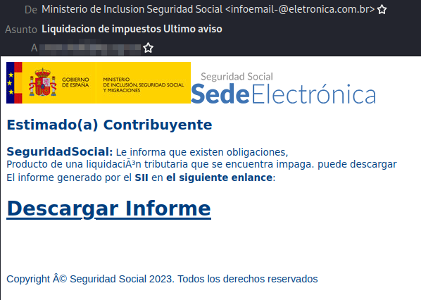 guardiacivil's tweet photo. ⚠️#ALERTA❗Detectada campaña de emails  suplantando a la Seguridad Social que usan como  gancho un impago de una liquidación tributaria. #NoPiques es #phishing, el enlace redirige a una web donde se descarga un archivo malware que infecta el dispositivo.
https://t.co/Qv7N73KOFq https://t.co/ixBex33LXu
