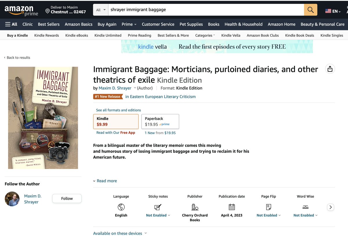 Maxim D. Shrayer (Максим Д. Шраер) (@maximdshrayer) on Twitter photo "Immigrant Baggage" is a literary memoir, but I'll take #1 release in East European literary criticism—whatever this really means.
#immigrantbaggage #WritingCommunity #BookTwitter #Bookstore #bookstagram #memoir #Amazon <a href="/COB_Boston/">Cherry Orchard Books</a> "Immigrant Baggage" is a literary memoir, but I'll take #1 release in East European literary criticism—whatever this really means.
#immigrantbaggage #WritingCommunity #BookTwitter #Bookstore #bookstagram #memoir #Amazon <a href="/COB_Boston/">Cherry Orchard Books</a>