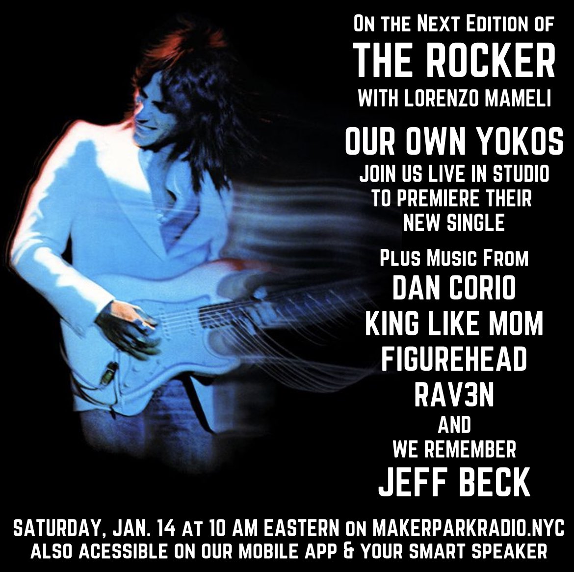 TheRockerNYC's tweet photo. The pleasure of your company is requested! Tune it in and turn it up! #makerparkradio #streamingrockradio #ourownyokos #dancorio #figurehead #rav3n #kinglikemom https://t.co/13AgrAPTx9