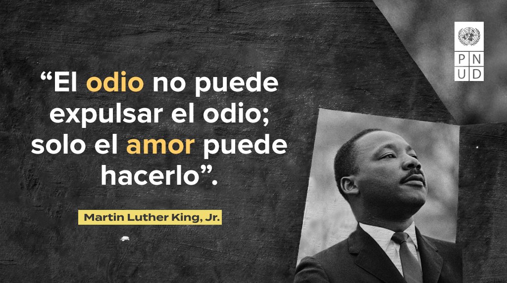 pnud's tweet photo. 🕊️ Un sueño de paz
⚖️ Un mensaje de justicia
🤝 Un símbolo de tolerancia

Hagamos que el mensaje de Martin Luther King Jr. nos inspire para trabajar por la paz y la prosperidad de todas las personas dondequiera que vivan.

#CombateElRacismo #MLKDay https://t.co/gQVNOcVdH2