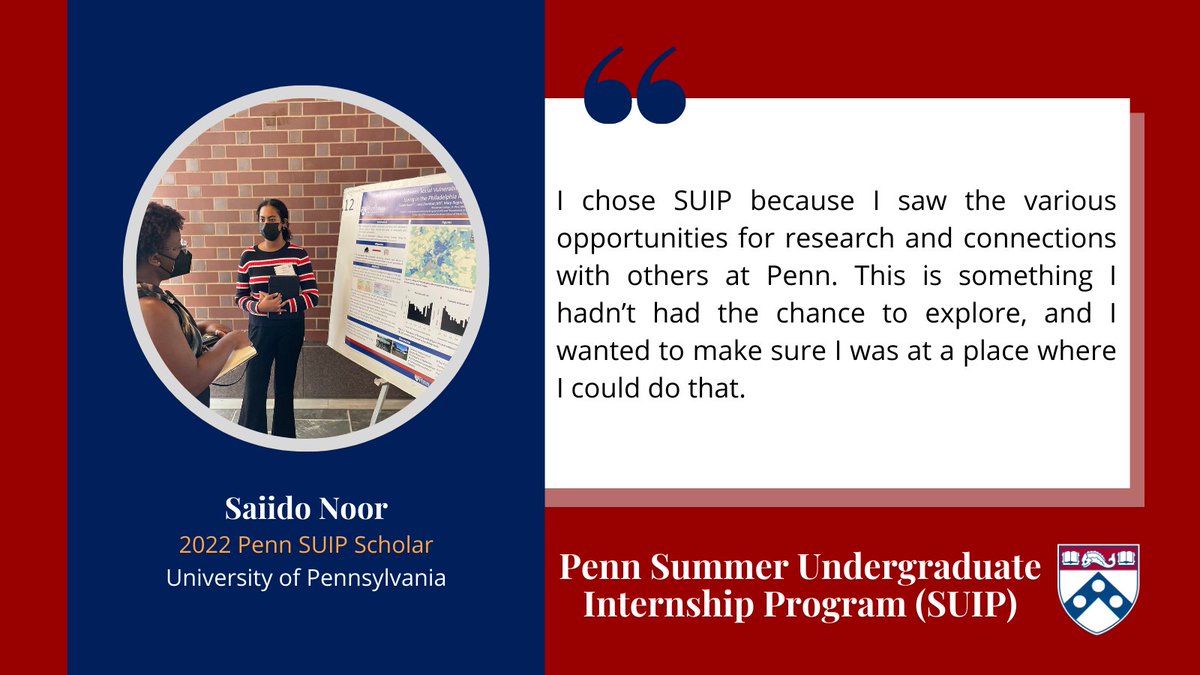 Saiido Noor is a senior at <a href="/Macalester/">Macalester College</a> college and former #PennSUIP intern (‘22). Saiido spent
her summer in <a href="/MaryRBoland/">Mary Regina Boland, MA, MPhil, PhD, FAMIA</a> lab studying the risk of Alzheimer disease amongst Philadelphia
metropolitan females with factors of social vulnerability. Saiido shares why #PennSUIP