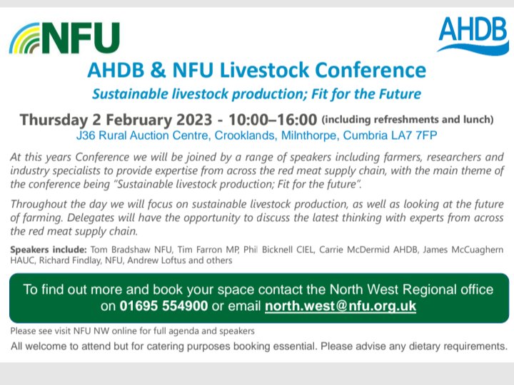 karl_p327's tweet photo. Book your place at the @NFUNorthWest  @AHDB_BeefLamb livestock conference on the 2nd February @J36ExhibHall 

A fabulous line up of speakers and chairs 

Look forward to seeing you there 

#farmers #farmworkers @farmernetwork1 @ThrimbyFarms @corgicarruthers @GateVets https://t.co/QwZAMPIotY