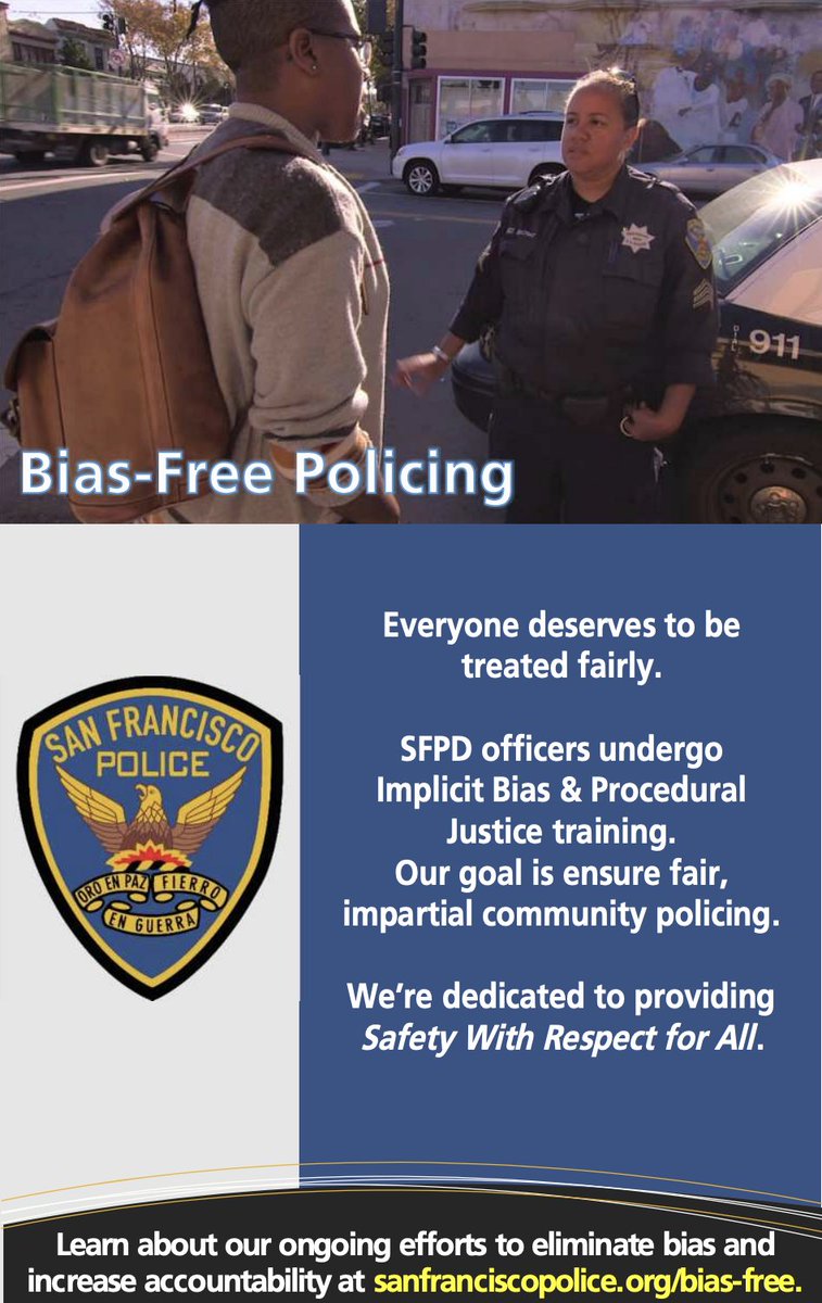 SFPD's tweet photo. We are dedicated to providing Safety With Respect for all. 

Learn more about our ongoing efforts to eliminate bias and increase accountability. ➡️ https://t.co/Tth4VdWD0h. https://t.co/ShjBwVAS6g