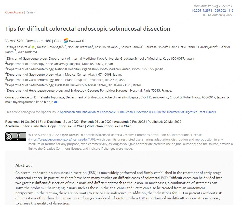 JudithDuan's tweet image. 😉Popular article: Tips for difficult colorectal endoscopic submucosal dissection
🤩Link: misjournal.net/article/view/4…
@EndoCollabcom @ACG_CTG