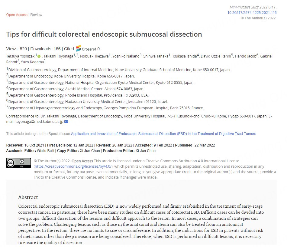 😉Popular article: Tips for difficult colorectal endoscopic submucosal dissection 🤩Link: misjournal.net/article/view/4… @EndoCollabcom @ACG_CTG