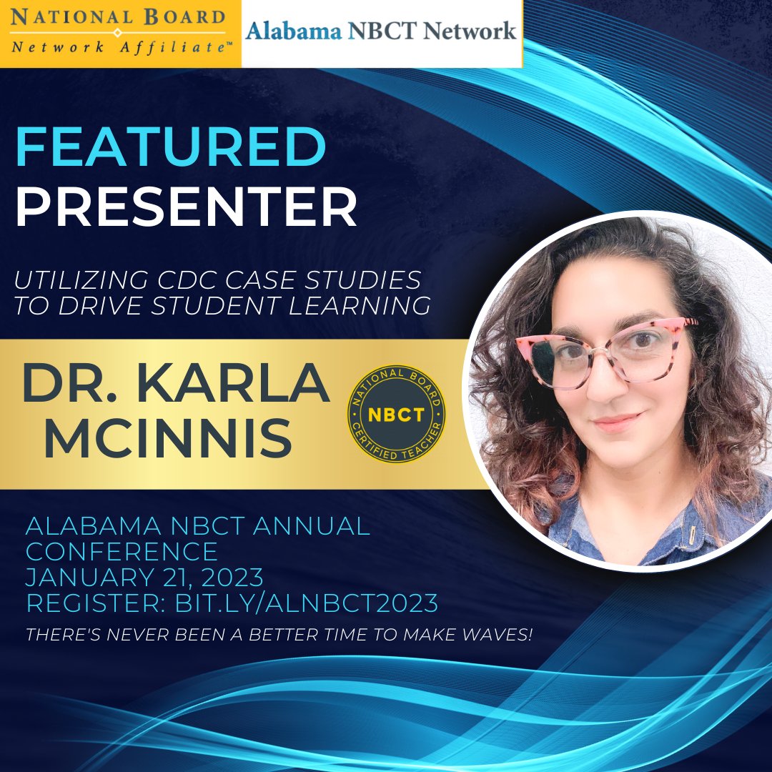 alnbctnetwork's tweet photo. Dr. Karla McInnis will lead this informative session about utilizing CDC Case Studies to drive student learning! There is still time to register for the conference at https://t.co/0vd1UebYud #alnbctnetwork #alabamanbct #NBCTstrong https://t.co/nnTHdlktIG