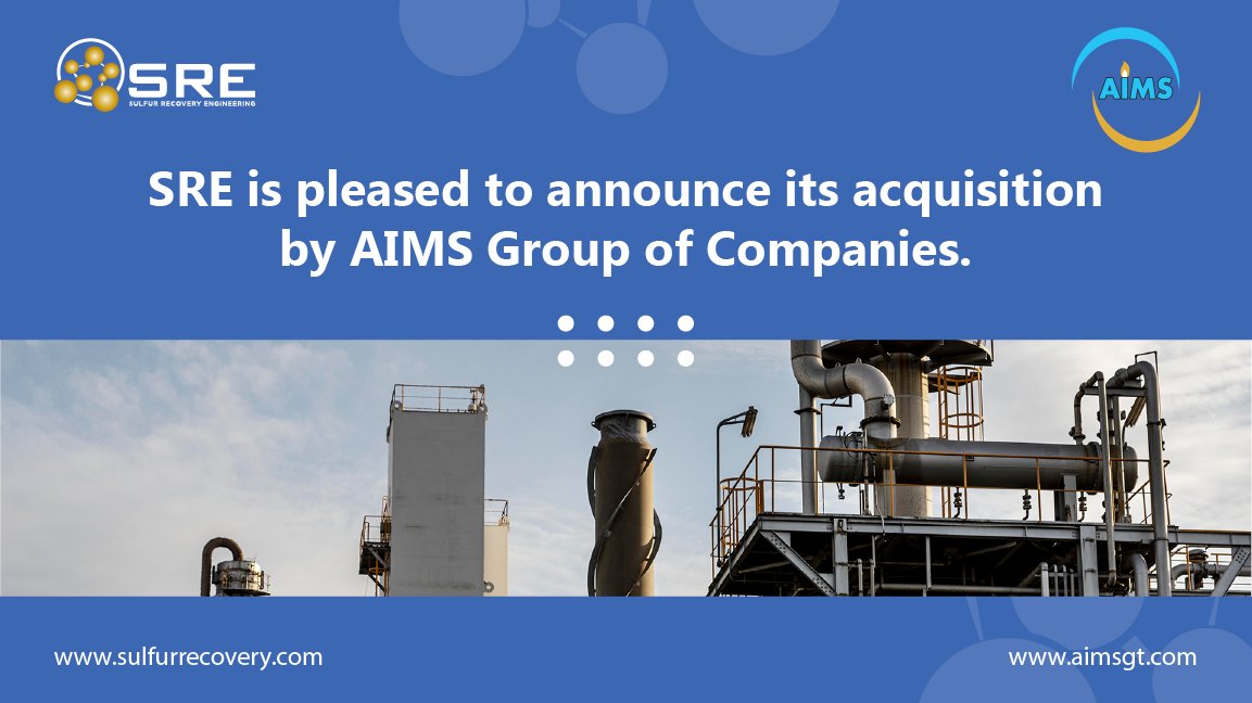 SulfurRecovery's tweet photo. We're excited to announce that SRE has been acquired by AIMS Group of Companies! Read the full post here: https://t.co/AU1B55h9rf https://t.co/WPeeeZRBqM