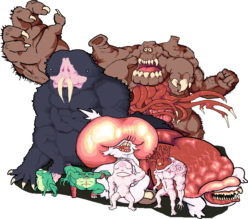 krunglez's tweet photo. A collection of Mortasheen monsters, as well as variants for most of them! Abomignash, Tyranta, Slogobite, Necroak, and Repulsate https://t.co/Eqs59aecx1