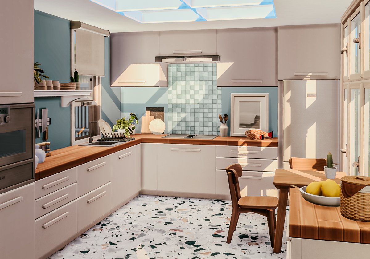 KawaiiFoxita's tweet photo. Modern Cream &amp; Blue Kitchen (CC)

#TheSims4 #ShowUsYourBuilds @TheSims https://t.co/8Qmk97Wv6q