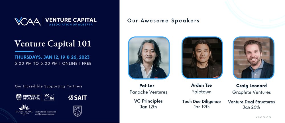 Calling all #Alberta #students: Are you an aspiring #techentrepreneur or #investor? Join <a href="/VCAAlberta/">VCAA</a>'s 3-part series on #VC 101 to learn fundamentals of #venturecapital with some of the top #investors in Canada, including our Investment Manager Arden Tse. vcaa.ca/events/vc101