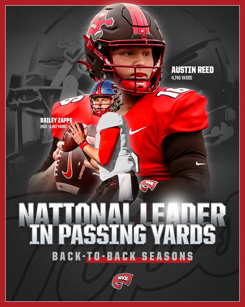 For the second-straight season, the nation's leader in passing yards is a HILLTOPPER. #GoTops | @Areed365 | @baileyzappe04