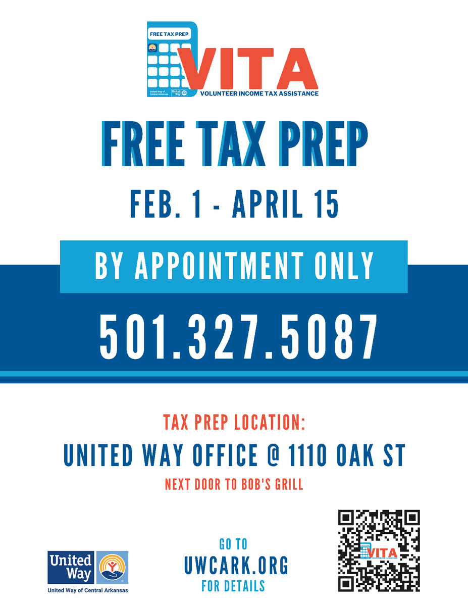 ❗️A free tax preparation program offered by the <a href="/UWCARK/">United Way of Central Arkansas</a> is currently accepting appointments and is IRS-certified. They accept the majority of households with a combined annual income of $60,000 or less #taxseason #taxpreparer  #PartnershipsMatter #workforceAR