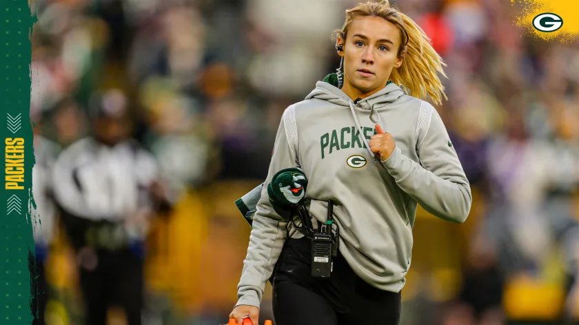 The Packers promoted intern Erin Roberge to an assistant athletic trainer. She becomes the first female full-time athletic trainer in franchise history.

(Photo via <a href="/packers/">Green Bay Packers</a>)