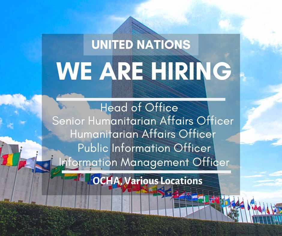 📢Exciting opportunities at the United Nations🇺🇳.  The Office for the Coordination of Humanitarian Affairs (OCHA) has these job 🔍openings!
🔗Link below⬇️ to apply: bit.ly/m/UN_Careers
#UnitedNations #Diversity #diversityinclusion #careers #UN #UNJobs #UNCareers #WorkfortheUN