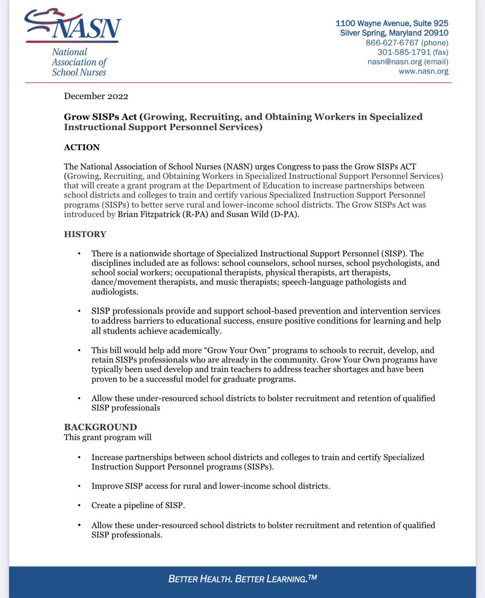 Barrera__Gloria's tweet photo. There is a nationwide shortage of Specialized Instructional Support Personnel (SISP). NASN @schoolnurses urges Congress to pass the “Grow SISPs ACT”, read more here—
@CoalitionNASISP https://t.co/Z2X6ItmR7L