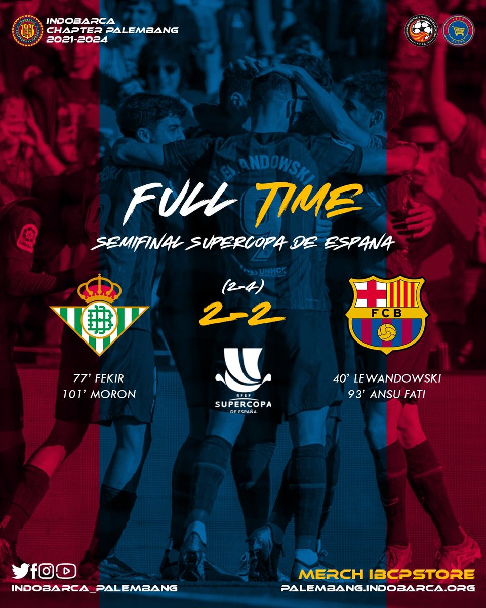 AET : REAL BETIS 2(2)-(4)2 FC BARCELONA
GOAL : LEWAN &amp; ANSU

Alhamdulillah Barça menang dibabak semifinal Super Copa De España &amp; lolos kebabak Final, setelah mengalahkan Betis dibabak adu pinalti.

Pada babak Final Barça akan menghadapi Real Madrid. Bagaimana menurut kalian?