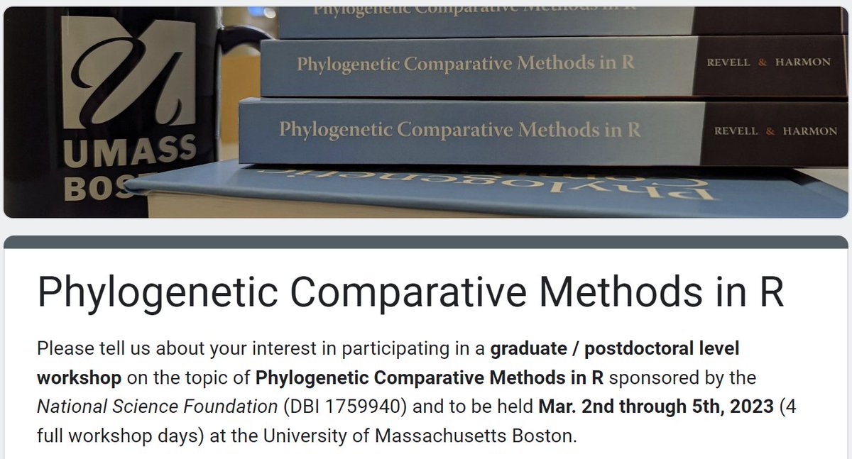 Liam Revell (@phytools_liam) on Twitter photo Colleagues. <a href="/lukejharmon/">Luke Harmon</a> & I will be teaching a workshop on Phylogenetic Comparative Methods in #Rstats from Mar. 2-5, 2023 at the University of Massachusetts Boston. Travel & lodging expenses paid for all selected workshop participants. Please RT. phytools.org/umb2023/. Colleagues. <a href="/lukejharmon/">Luke Harmon</a> & I will be teaching a workshop on Phylogenetic Comparative Methods in #Rstats from Mar. 2-5, 2023 at the University of Massachusetts Boston. Travel & lodging expenses paid for all selected workshop participants. Please RT. phytools.org/umb2023/.