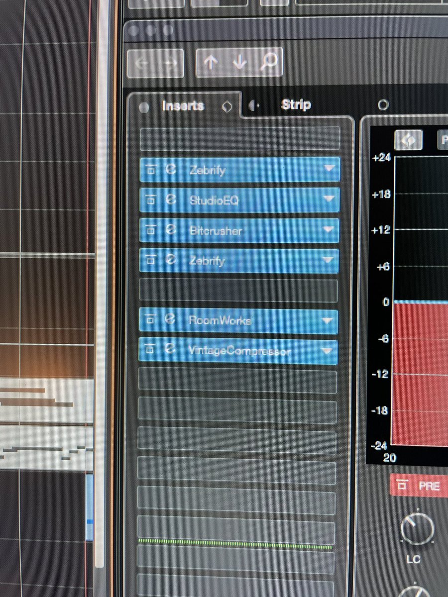 SeptemberAudio's tweet photo. If I want to push something back in the mix for additional depth, my channel strip in #Cubase is likely to look like this. The first instance of #Zebrify is an EQ, the second is a saturation device. https://t.co/FN9En3U1PB
