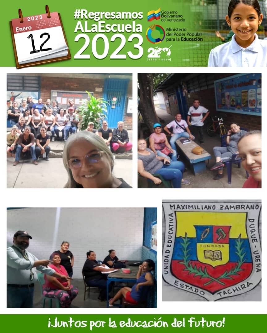 PERSONAL PRESENTE EN EL DÍA DE HOY JUEVES 12 DE ENERO DE 2023 EN LA ESCUELA ESTADAL PROFESOR "MAXIMILIANO ZAMBRANO DUQUE". UREÑA - ESTADO TÁCHIRA. <a href="/NicolasMaduro/">Nicolás Maduro</a> <a href="/FreddyBernal/">Freddy Bernal</a> <a href="/dcabellor/">Diosdado Cabello R</a> <a href="/_LaAvanzadora/">Yelitze Santaella</a> <a href="/Berzabethg1/">Berzabethgandicaoficial</a> <a href="/AndersonORomero/">Anderson O Romero G</a> <a href="/carrilloalcald1/">Jhon Carrillo</a> <a href="/YuniorClavijoM/">CARLOS Y. CLAVIJO M.</a> <a href="/apontejesus/">Jesús Adrián Aponte</a>