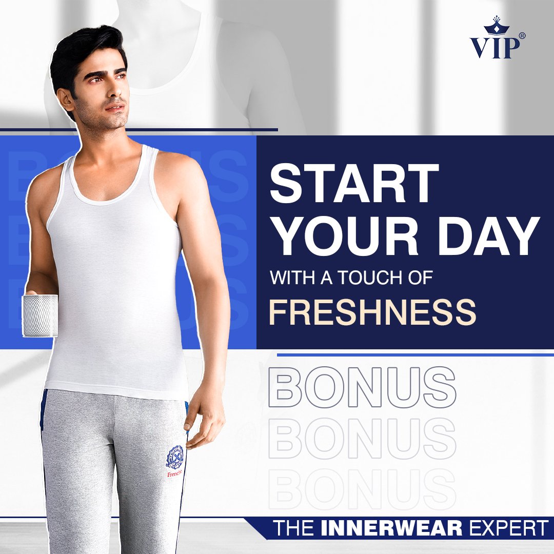 VIP_Innerwear's tweet photo. Start your day off right with Bonus Inner vest, the ultimate innerwear for freshness and comfort.
.
#VIP #TheVIPMan #VIPIndiaKiPechan #menunderwear #underwear #men #mensfashion #menstyle #boxershorts #fashion #briefs #trunks #boxer #sexymen #bodygoals #slimfit #jockstrap #gym https://t.co/4gc7W38Klv