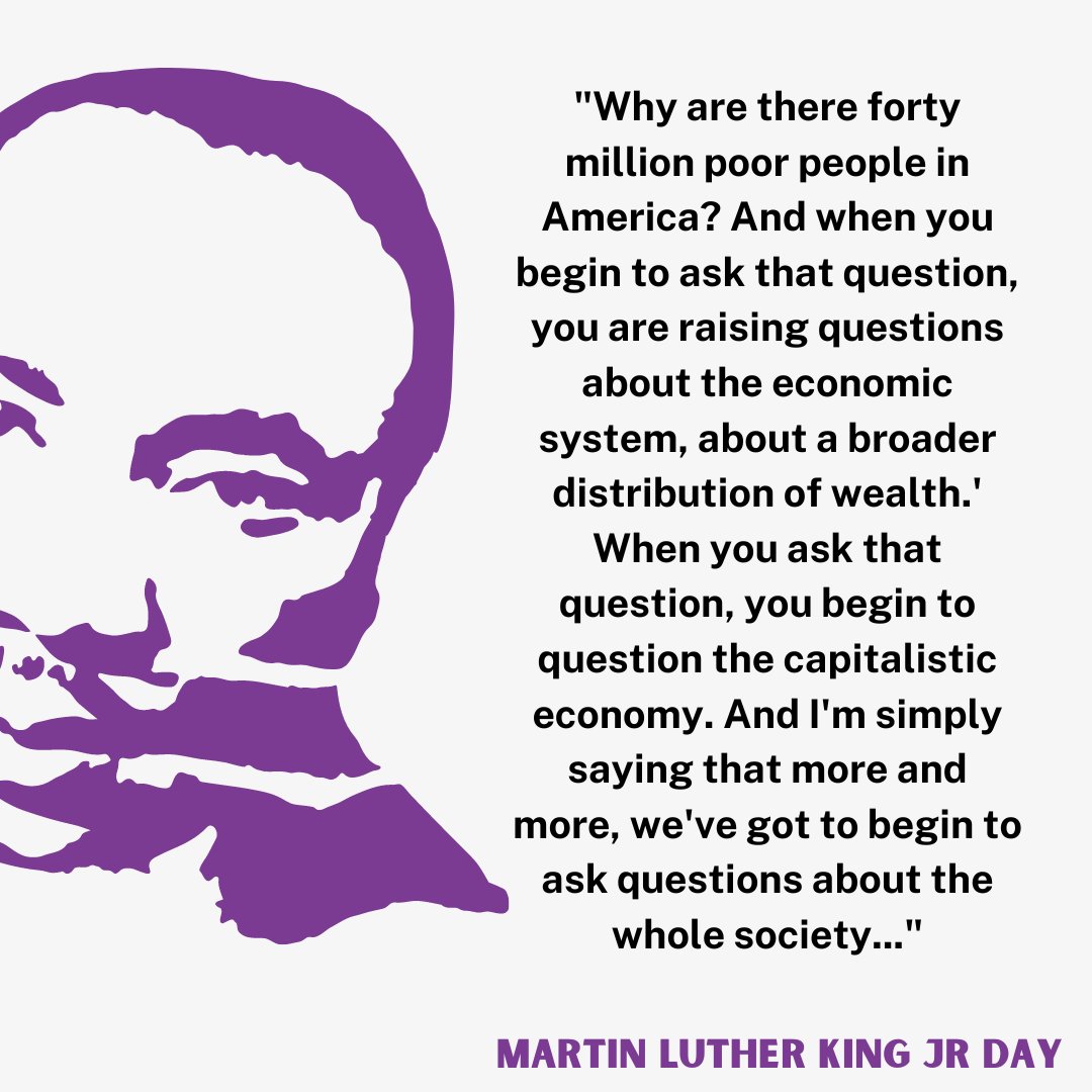 When we hear quotes from MLK, too often are we only reminded of his 'I Have a Dream' speech. We shouldn't forget that his ideas about capitalism and poverty are even more relevant than ever. And this questioning of society must consider other types of oppression. #MLKDay